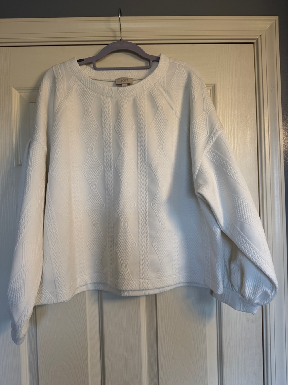 LOFT White Textured Cable Knit Sweatshirt